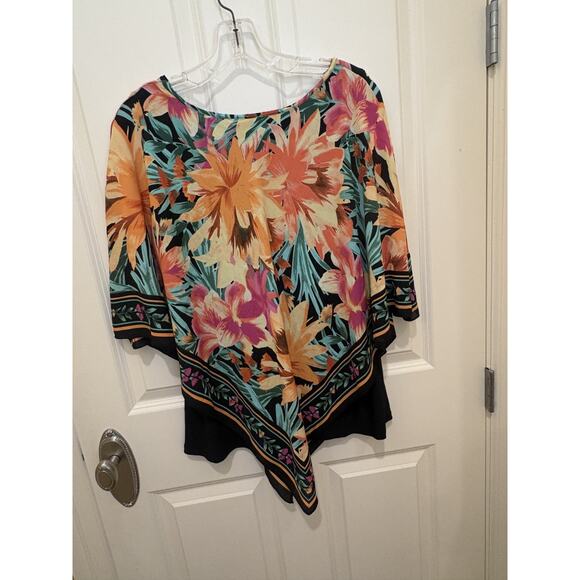 Slim Factor by Investments Women's Floral Sleveless Plus Poncho Medium - Picture 4 of 4